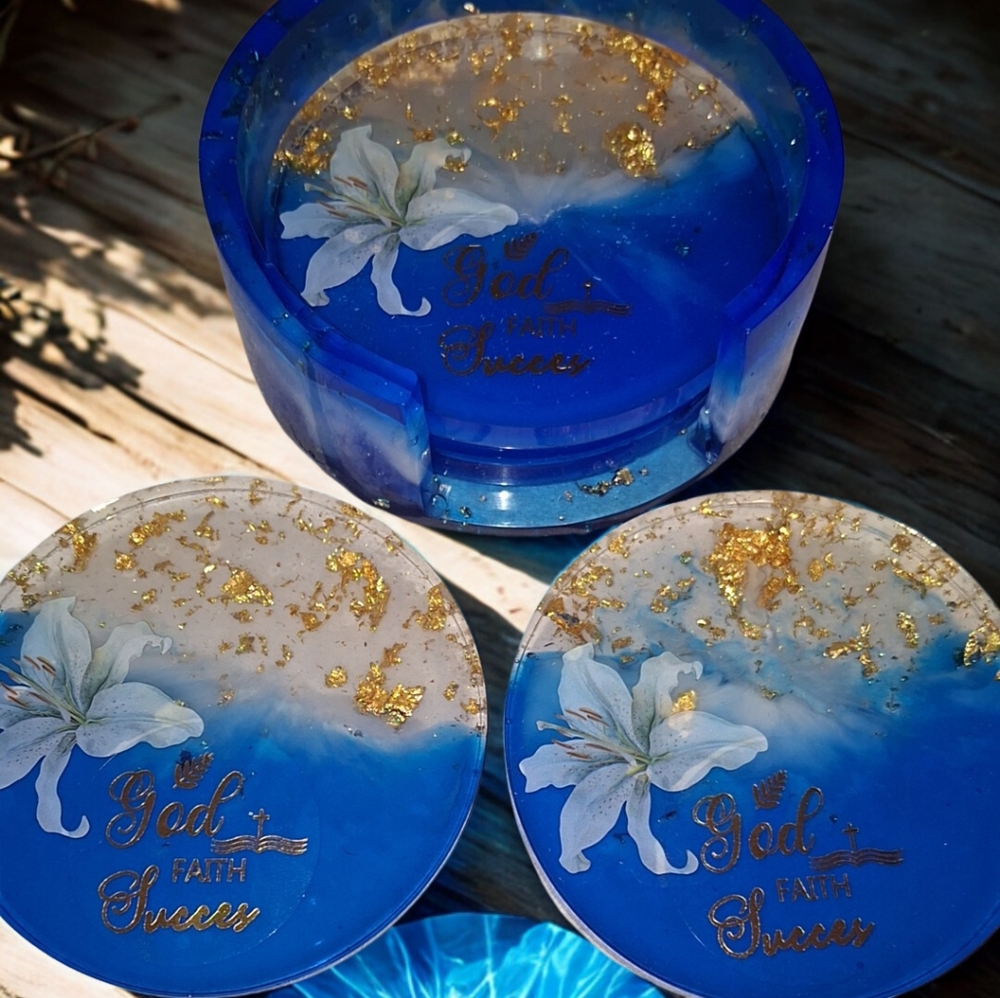 Blue and Gold Decorative Coasters - Picture 1 of 3